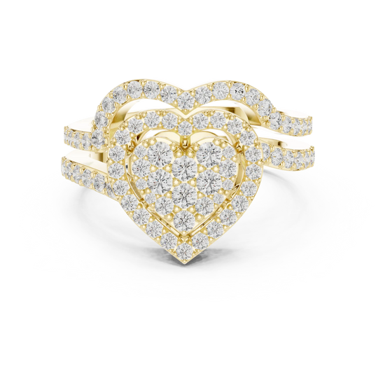 Front-view: Round Diamond Ring with Halo Setting in 14k Yellow Gold - Lab Grown - Driona Jewels
