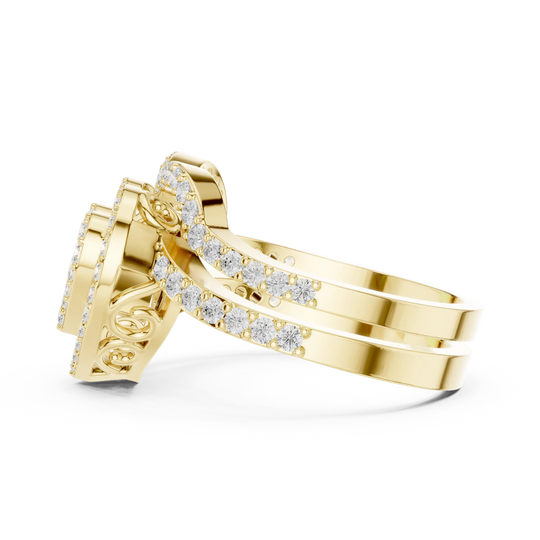 Side-Profile: Round Diamond Engagement Ring with Halo Setting in 14k Yellow Gold - Lab Grown - Driona Jewels
