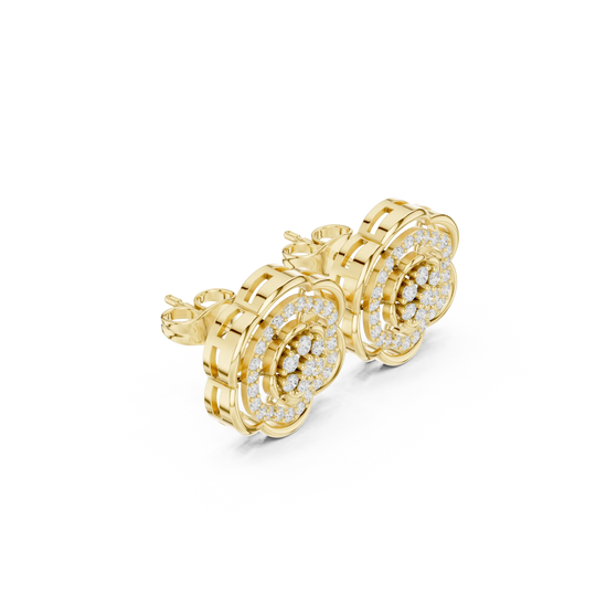 Three-Quarter View: Round Diamond Ring with Halo Setting in 14k Yellow Gold - Lab Grown - Driona Jewels