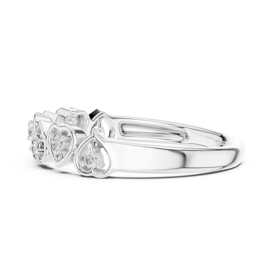 Angle View: Round Diamond Ring with Heart Cluster Setting in 14K White Gold – Lab Grown – Driona Jewels
