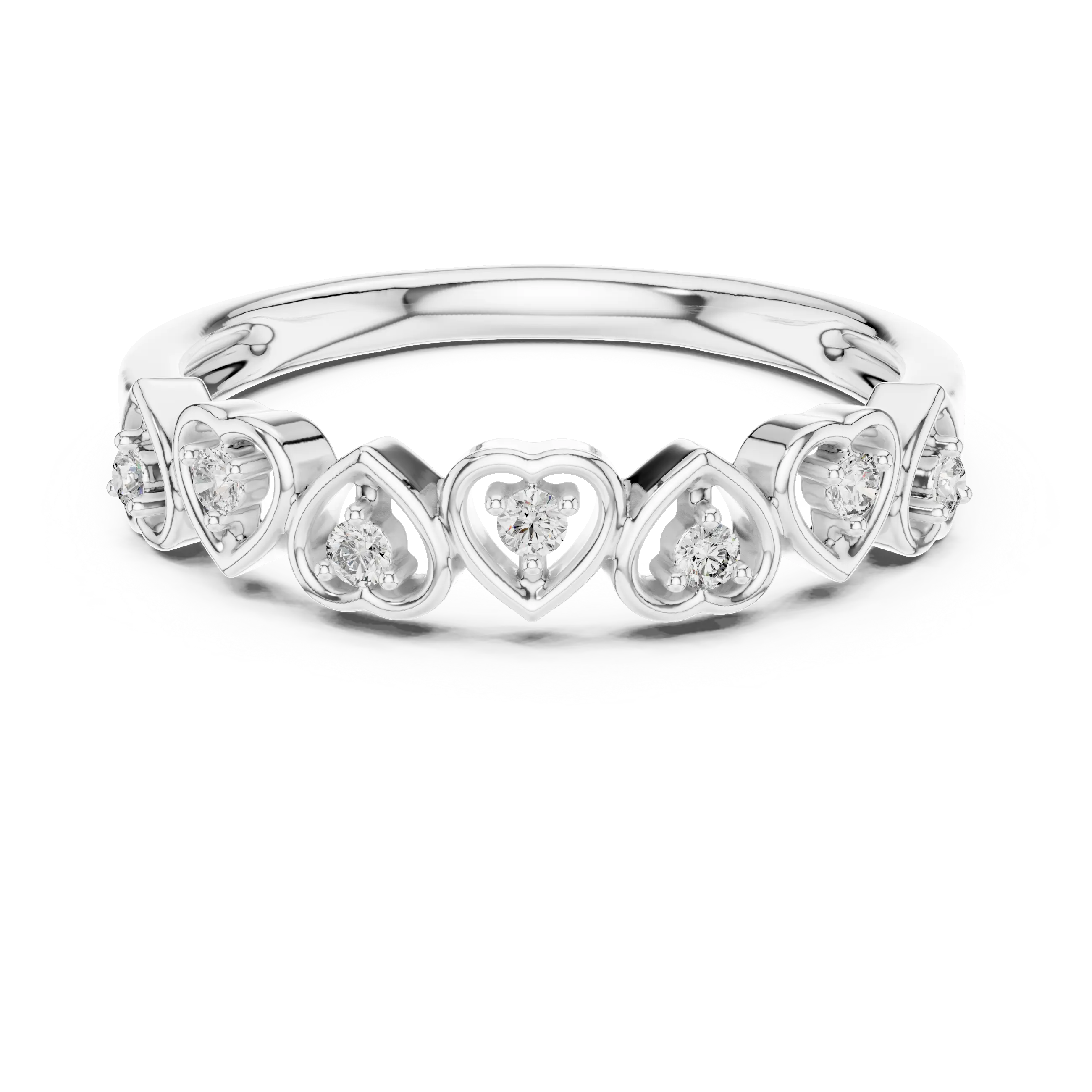 Angle view: Round Diamond Ring with Heart-shaped Prong Setting in 14K White Gold – Lab Grown – Driona Jewels
