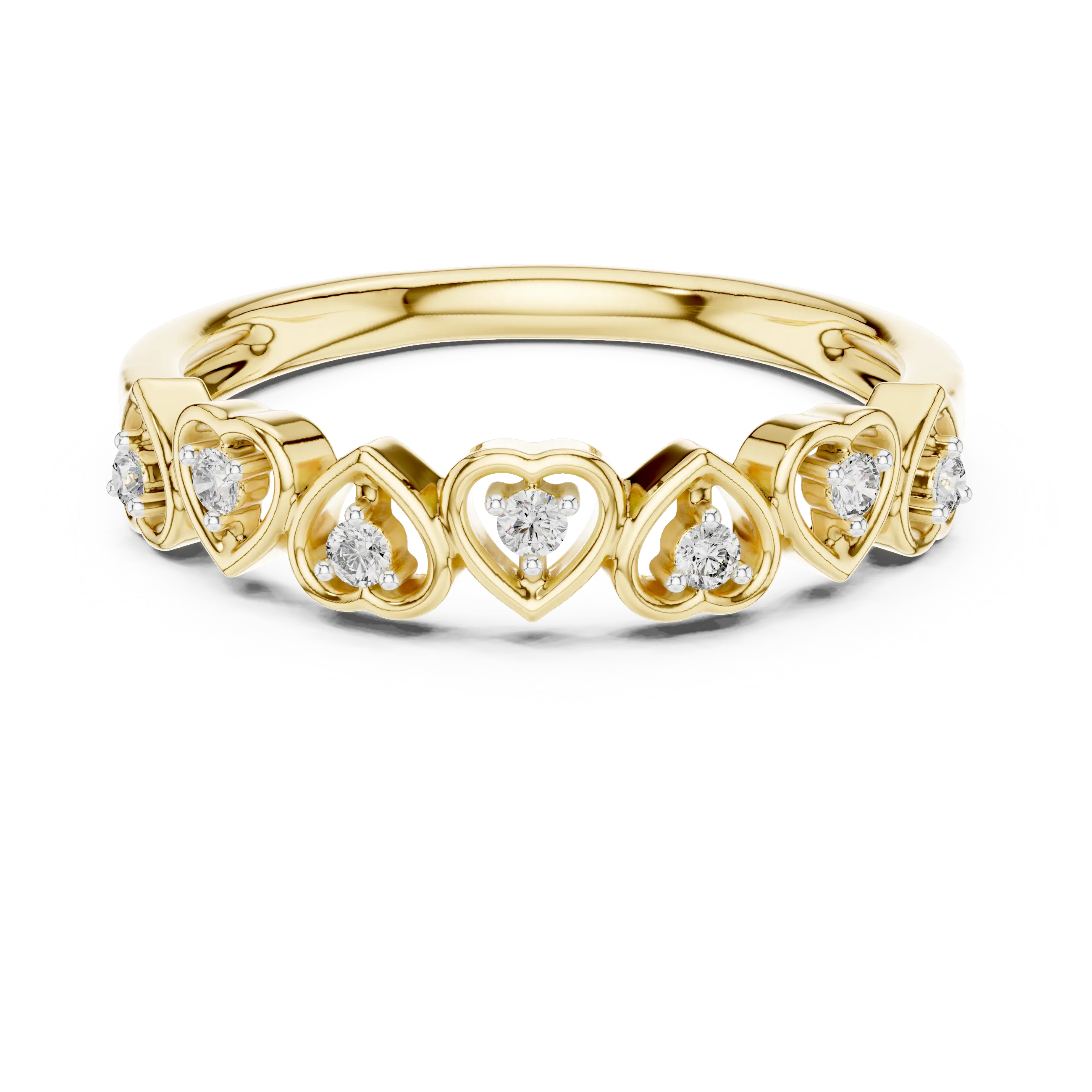Three-quarter view: Round Diamond Ring with Heart-shape Prong Setting in Yellow Gold – Lab Grown – Driona Jewels

