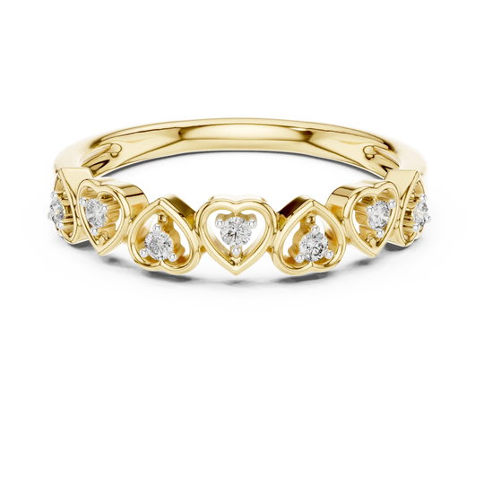 Three-quarter view: Round Diamond Ring with Heart-shape Prong Setting in Yellow Gold – Lab Grown – Driona Jewels
