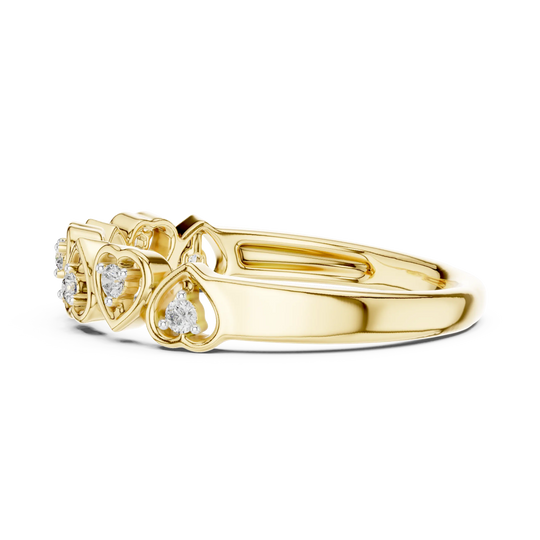 Angle view: Round Diamond Ring with Heart-shaped Setting in 14K Yellow Gold – Lab Grown – Driona Jewels
