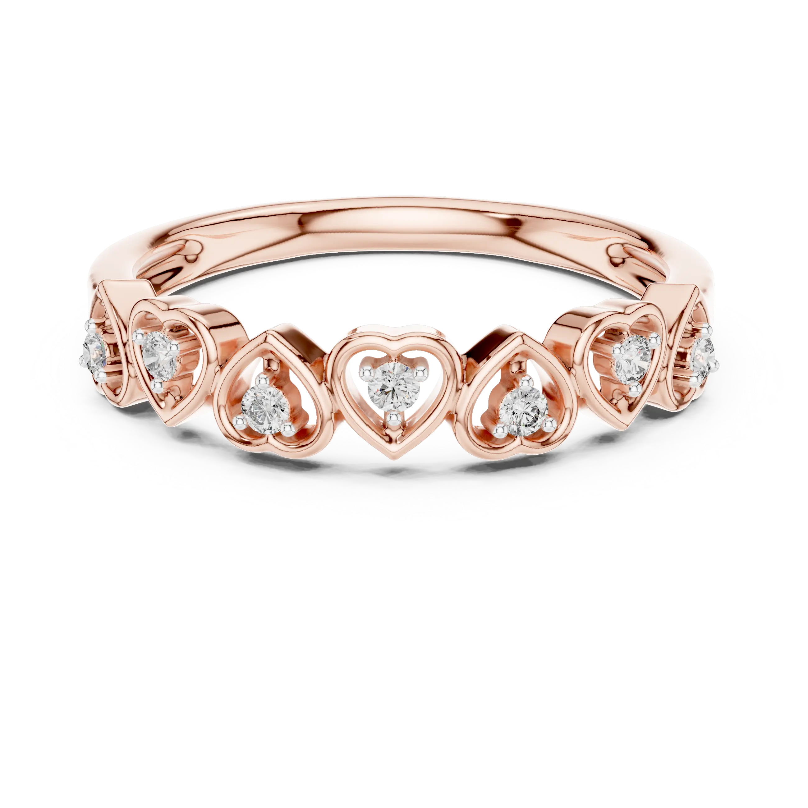 Three-quarter view: Round Diamond Ring with Heart-shaped Setting in Rose Gold – Lab Grown – Driona Jewels
