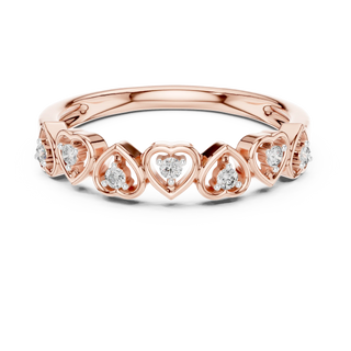 Three-quarter view: Round Diamond Ring with Heart-shaped Setting in Rose Gold – Lab Grown – Driona Jewels
