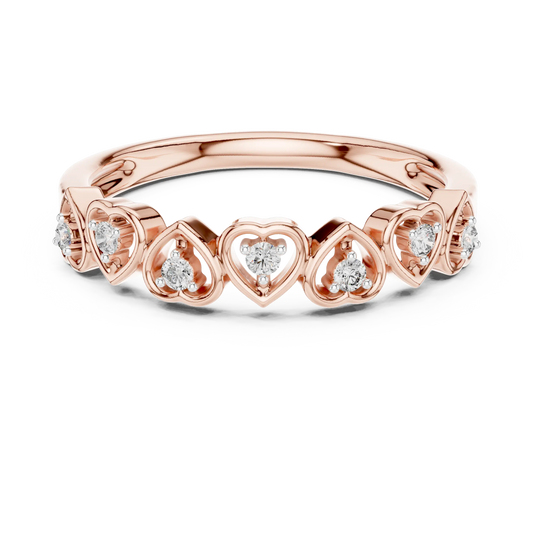 Three-quarter view: Round Diamond Ring with Heart-shaped Setting in Rose Gold – Lab Grown – Driona Jewels
