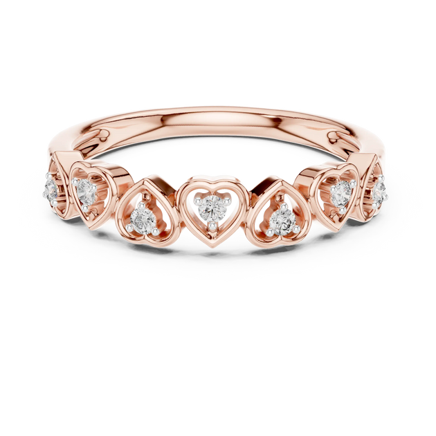 Three-quarter view: Round Diamond Ring with Heart-shaped Setting in Rose Gold – Lab Grown – Driona Jewels
