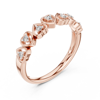 Angle View: Round Diamond Ring with Heart-shaped Setting in 14K Rose Gold – Lab Grown – Driona Jewels

