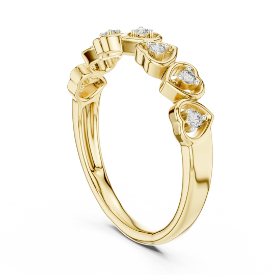 Angle view: Round Diamond Ring with Heart-shaped Setting in 14K Yellow Gold – Lab Grown – Driona Jewels
