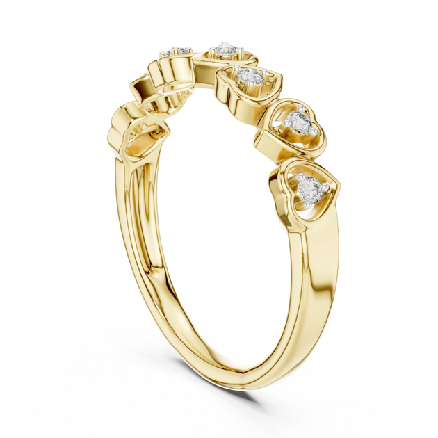 Angle view: Round Diamond Ring with Heart-shaped Setting in 14K Yellow Gold – Lab Grown – Driona Jewels
