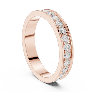 Angle View: Round Diamond Ring with Pave Setting in 14K Rose Gold – Lab Grown – Driona Jewels
