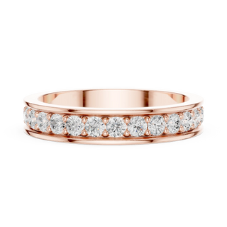 Angle View: Round Diamond Ring with Pave Setting in 14K Rose Gold – Lab Grown – Driona Jewels
