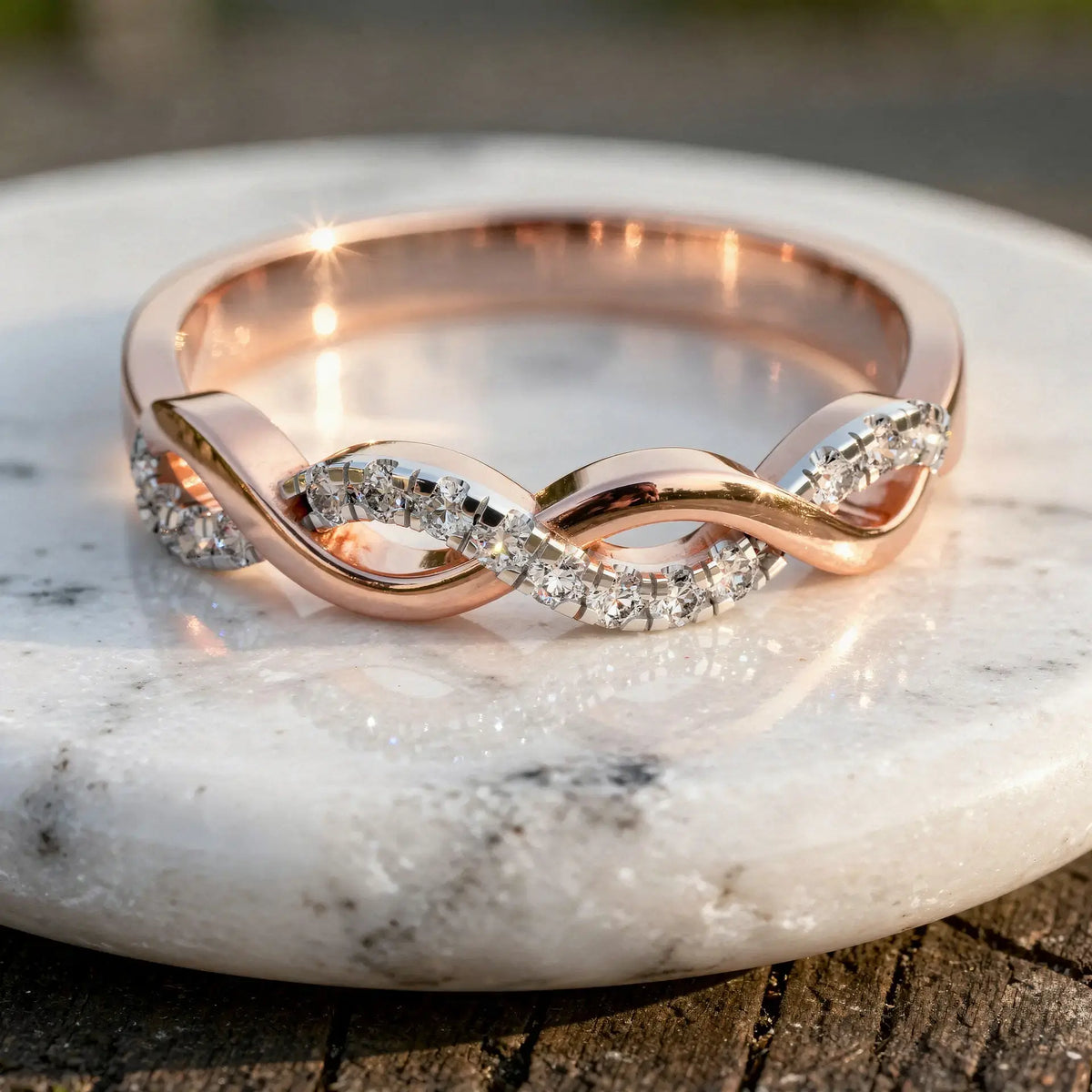 Angle-view: Round Diamond Ring with Pavé Setting in 14k Rose Gold - Lab Grown - Driona Jewels