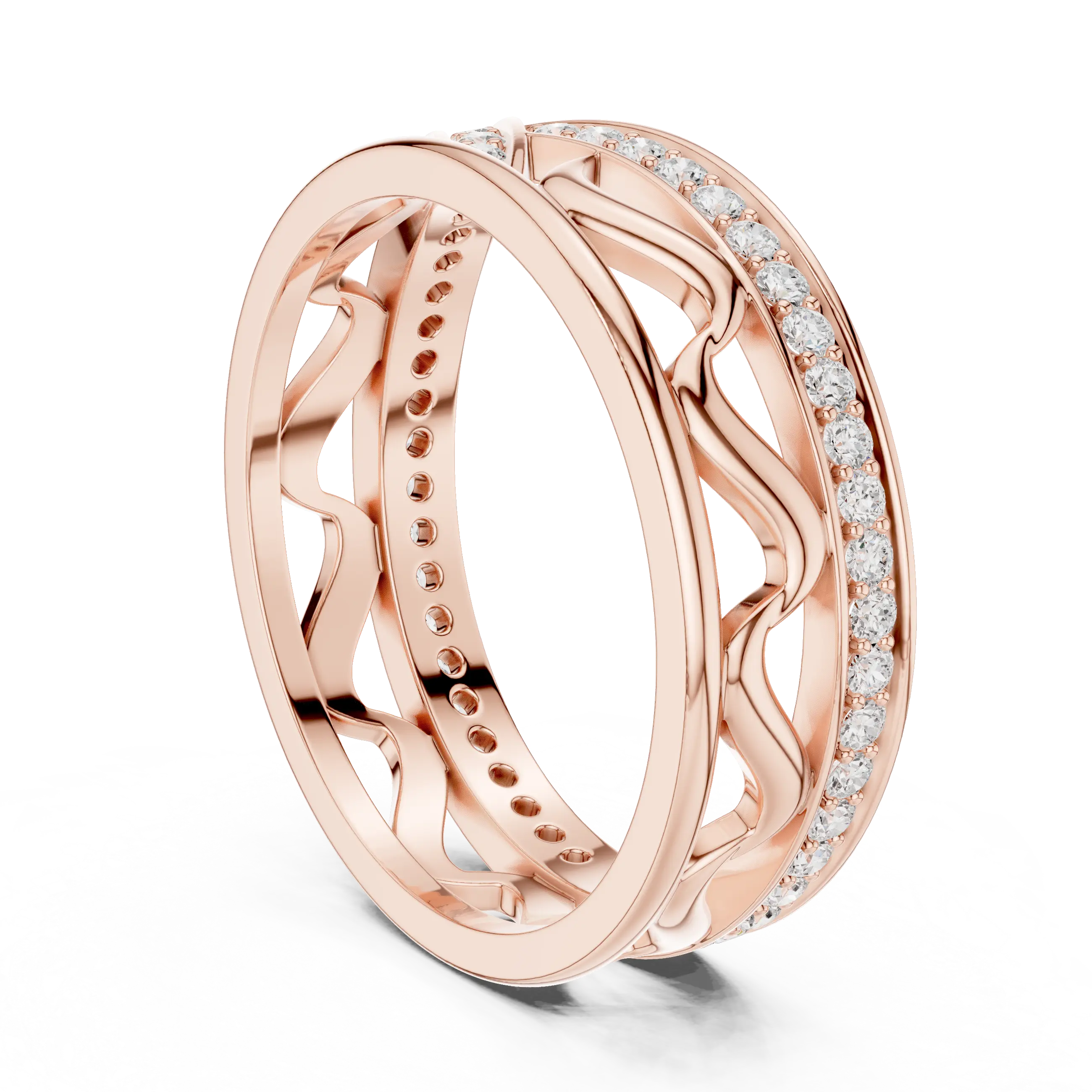 Band Detail: Round Diamond Ring with Pave Setting in 14k Rose Gold - Lab Grown - Driona Jewels