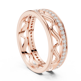 Band Detail: Round Diamond Ring with Pave Setting in 14k Rose Gold - Lab Grown - Driona Jewels