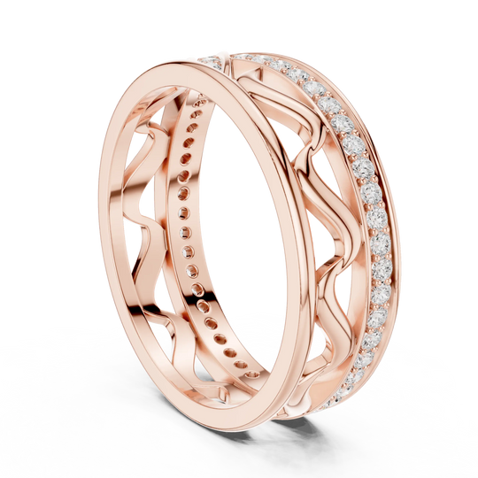 Band Detail: Round Diamond Ring with Pave Setting in 14k Rose Gold - Lab Grown - Driona Jewels