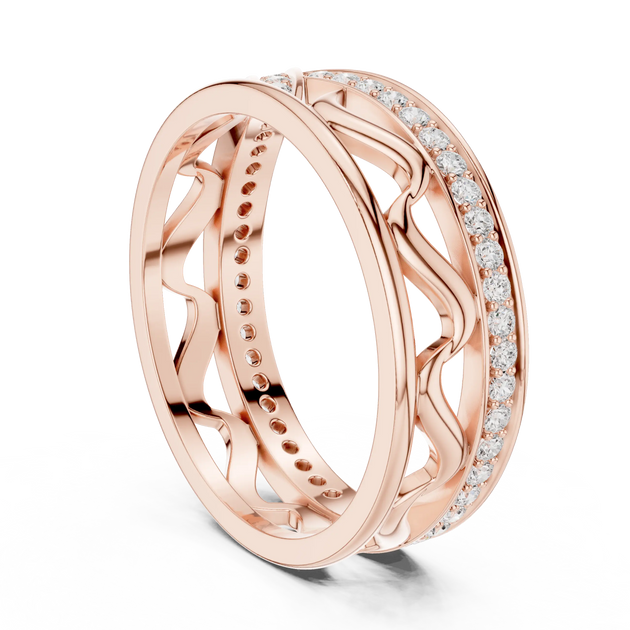 Band Detail: Round Diamond Ring with Pave Setting in 14k Rose Gold - Lab Grown - Driona Jewels