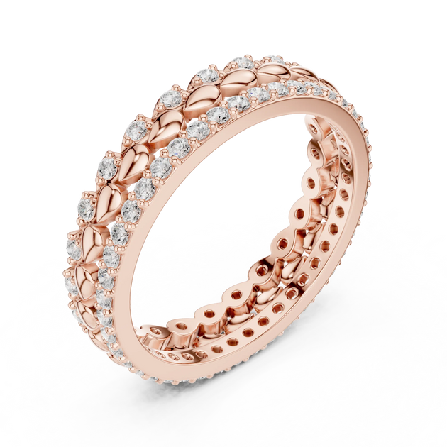 Band Detail: Round Diamond Ring with Pave Setting in 14k Rose Gold - Lab Grown - Driona Jewels