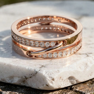 Close-up: Round Diamond Ring with Pave Setting in 14k Rose Gold - Lab Grown - Driona Jewels