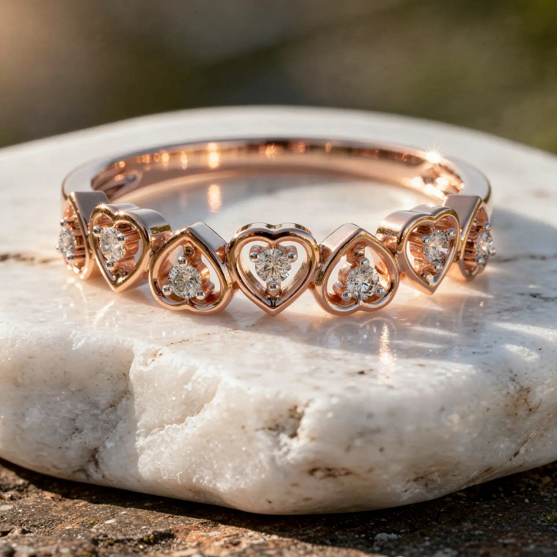 Close-up: Round Diamond Ring with Pave Setting in 14k Rose Gold - Lab Grown - Driona Jewels