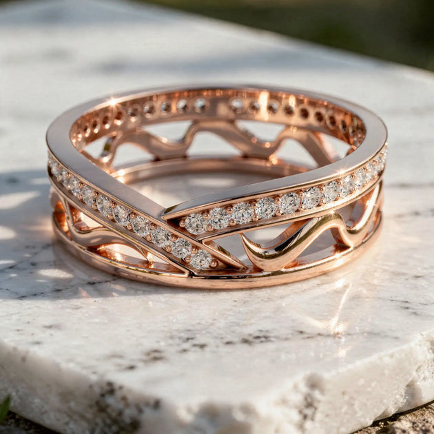 Close-up: Round Diamond Ring with Pave Setting in 14k Rose Gold - Lab Grown - Driona Jewels