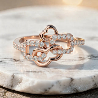 Close-up: Round Diamond Ring with Pave Setting in 14k Rose Gold - Lab Grown - Driona Jewels