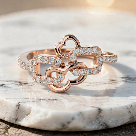 Close-up: Round Diamond Ring with Pave Setting in 14k Rose Gold - Lab Grown - Driona Jewels