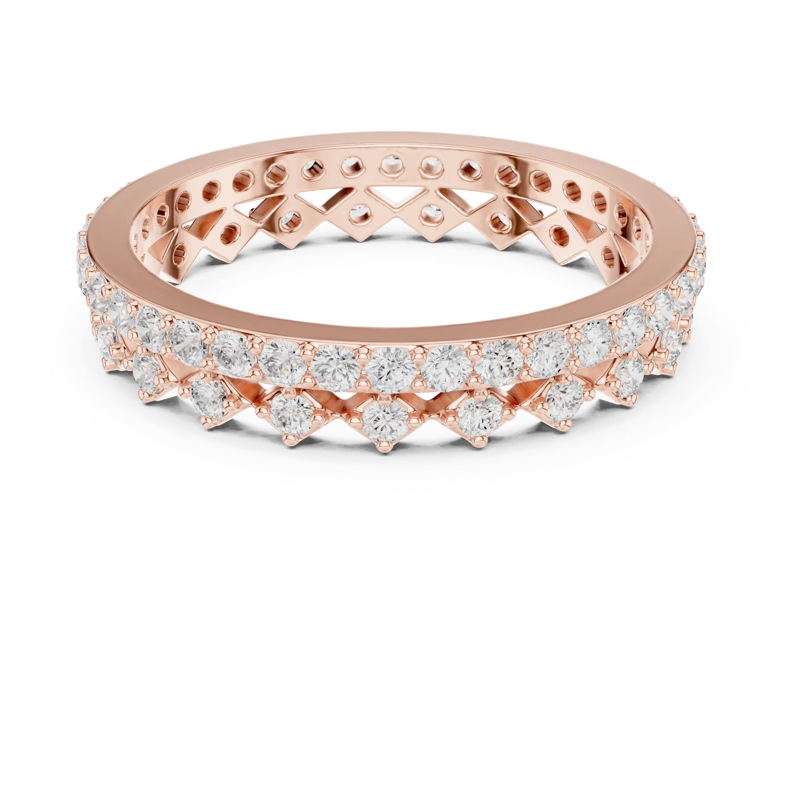 Flat-Lay: Round Diamond Ring with Pave Setting in 14k Rose Gold - Lab Grown - Driona Jewels