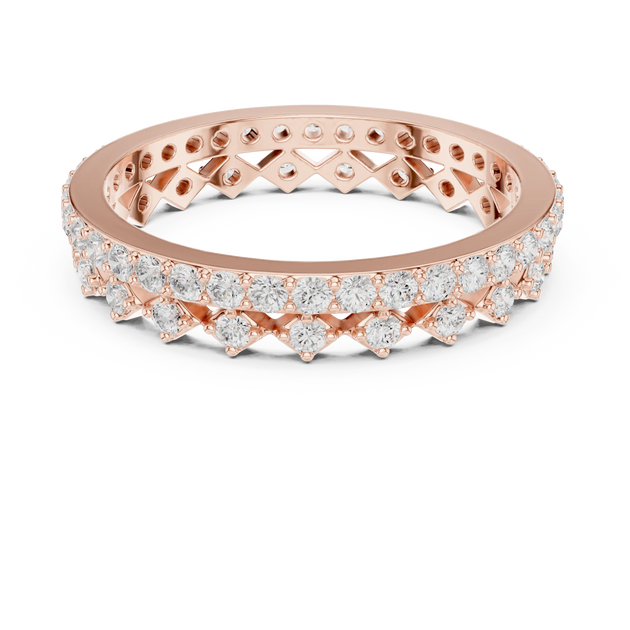 Flat-Lay: Round Diamond Ring with Pave Setting in 14k Rose Gold - Lab Grown - Driona Jewels