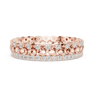 Flat-Lay: Round Diamond Ring with Pave Setting in 14k Rose Gold - Lab Grown - Driona Jewels