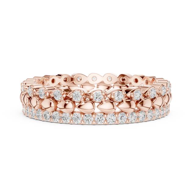 Flat-Lay: Round Diamond Ring with Pave Setting in 14k Rose Gold - Lab Grown - Driona Jewels