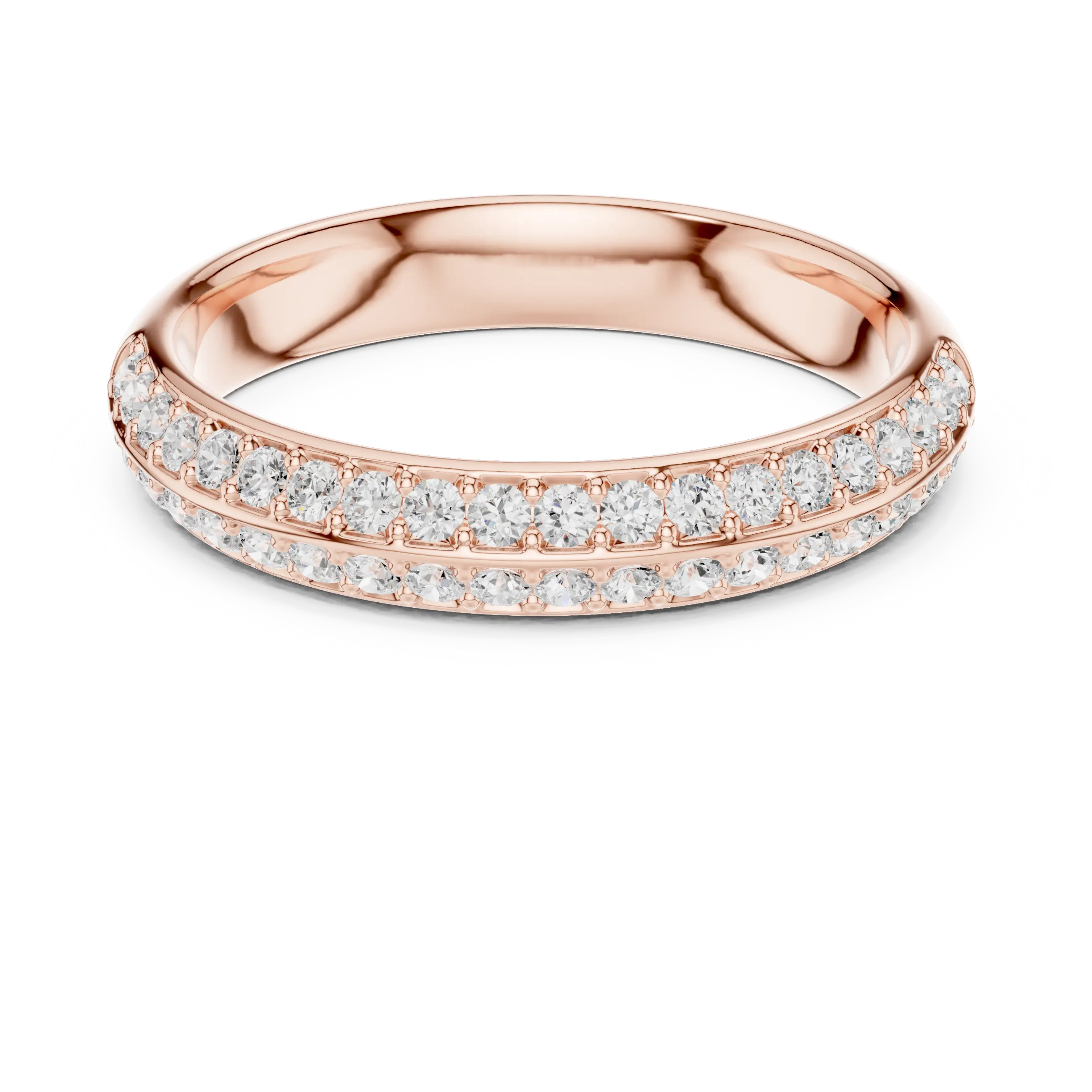 Front-view: Round Diamond Ring with Pave Setting in 14k Rose Gold - Lab Grown - Driona Jewels
