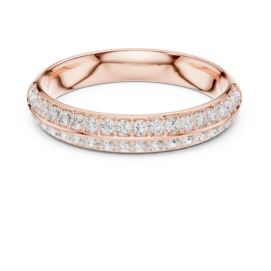 Front-view: Round Diamond Ring with Pave Setting in 14k Rose Gold - Lab Grown - Driona Jewels