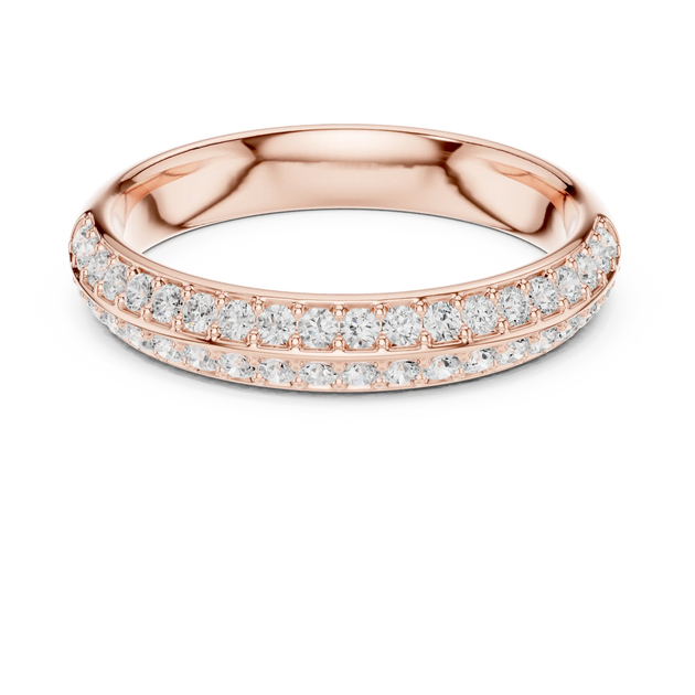 Front-view: Round Diamond Ring with Pave Setting in 14k Rose Gold - Lab Grown - Driona Jewels