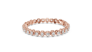 Front View: Round Diamond Ring with Pave Setting in 14k Rose Gold - Lab Grown - Driona Jewels