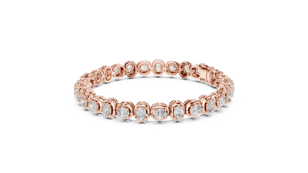 Front View: Round Diamond Ring with Pave Setting in 14k Rose Gold - Lab Grown - Driona Jewels