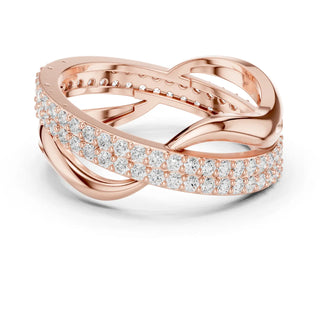 Front-view: Round Diamond Ring with Pave Setting in 14k Rose Gold - Lab Grown - Driona Jewels
