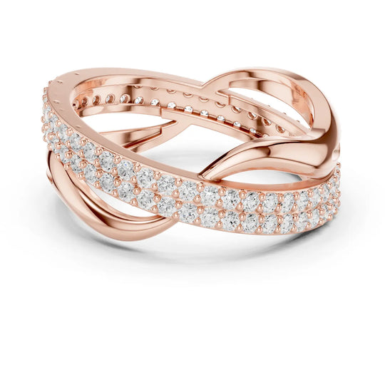 Front-view: Round Diamond Ring with Pave Setting in 14k Rose Gold - Lab Grown - Driona Jewels
