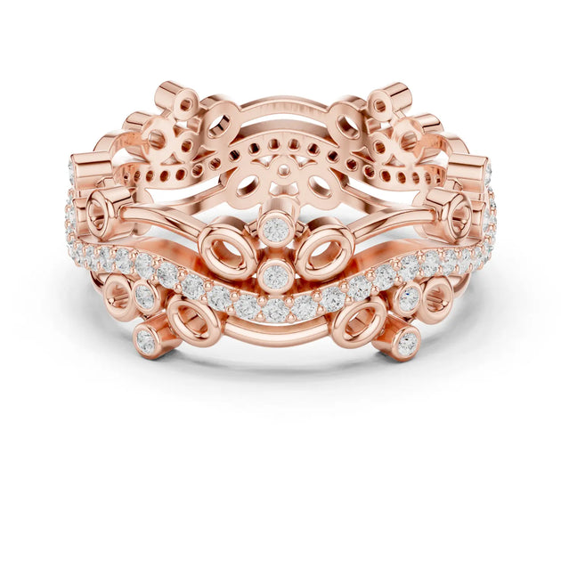 Front-view: Round Diamond Ring with Pave Setting in 14k Rose Gold - Lab Grown - Driona Jewels