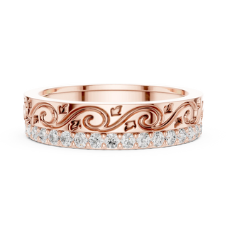 Front-View: Round Diamond Ring with Pave Setting in 14k Rose Gold - Lab Grown - Driona Jewels