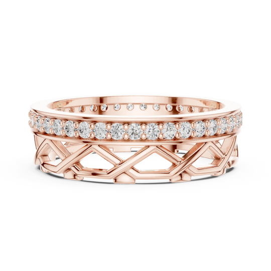 Front-view: Round Diamond Ring with Pave Setting in 14k Rose Gold - Lab Grown - Driona Jewels