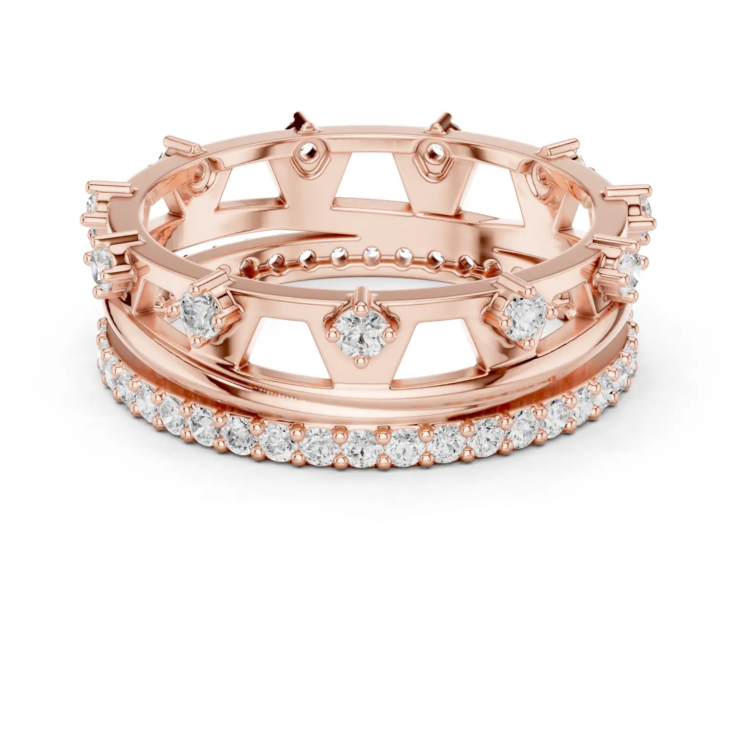 Front-view: Round Diamond Ring with Pave Setting in 14k Rose Gold - Lab Grown - Driona Jewels