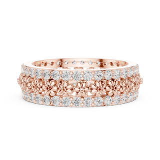 Front-View: Round Diamond Ring with Pave Setting in 14k Rose Gold - Lab Grown - Driona Jewels