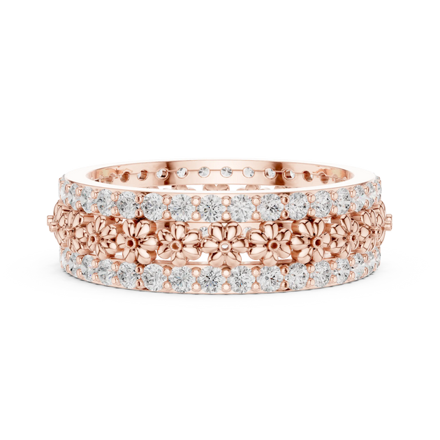 Front-View: Round Diamond Ring with Pave Setting in 14k Rose Gold - Lab Grown - Driona Jewels