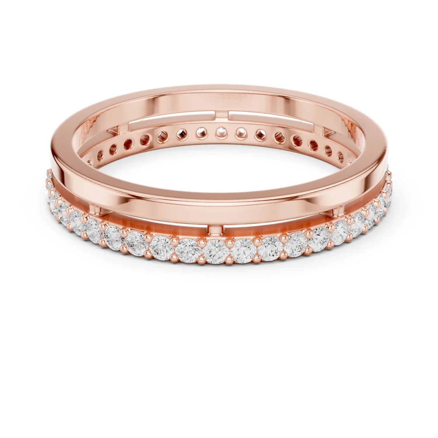 Front-View: Round Diamond Ring with Pave Setting in 14k Rose Gold - Lab Grown - Driona Jewels