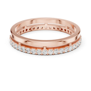 Front-View: Round Diamond Ring with Pave Setting in 14k Rose Gold - Lab Grown - Driona Jewels