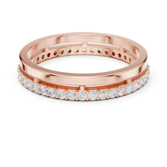 Front-View: Round Diamond Ring with Pave Setting in 14k Rose Gold - Lab Grown - Driona Jewels