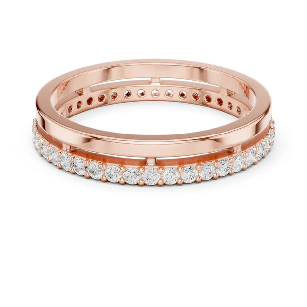 Front-View: Round Diamond Ring with Pave Setting in 14k Rose Gold - Lab Grown - Driona Jewels