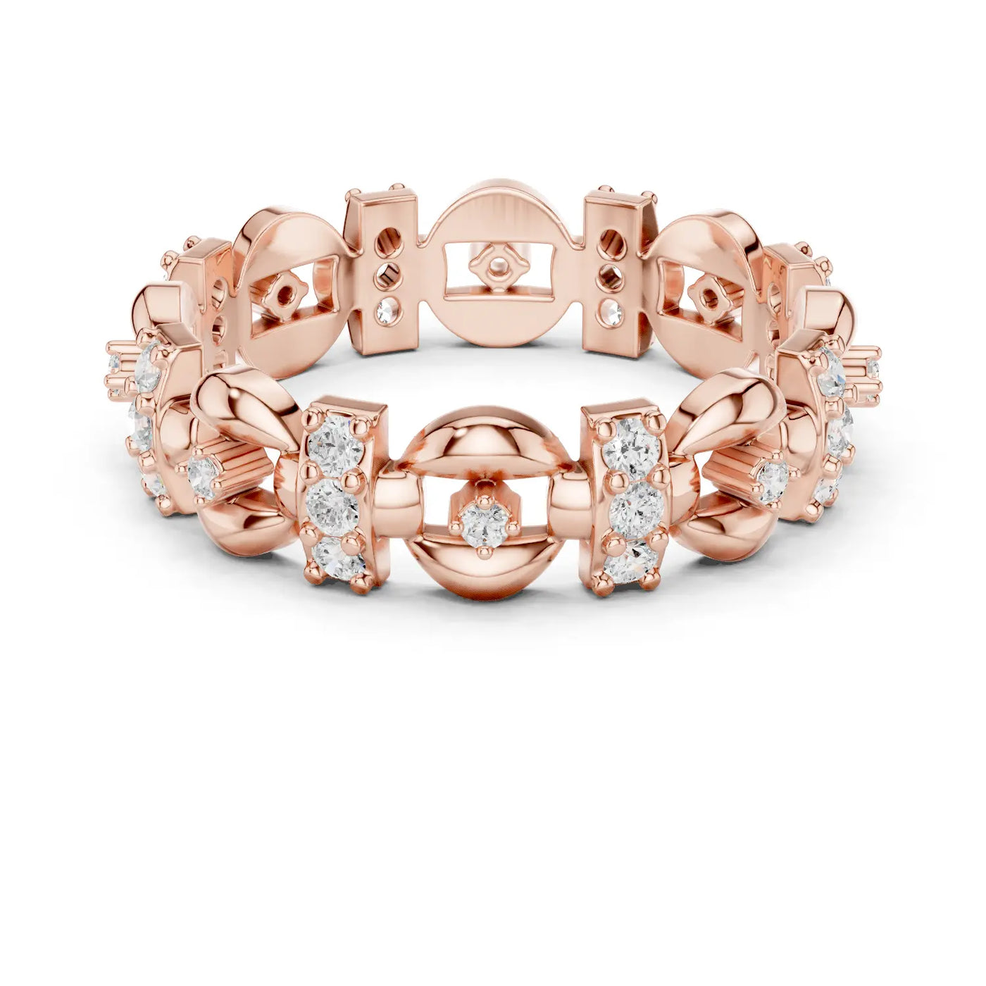 Front-view: Round Diamond Ring with Pave Setting in 14k Rose Gold - Lab Grown - Driona Jewels